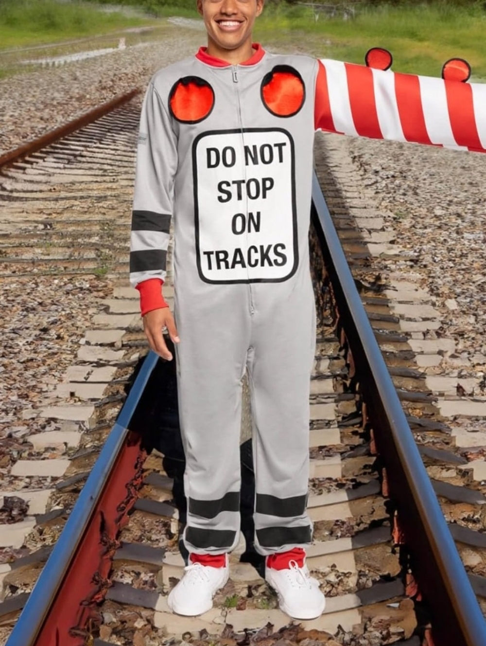 Tipsy Elves Men's Grey Railroad Crossing Halloween Costume - No Headpiece Sz L